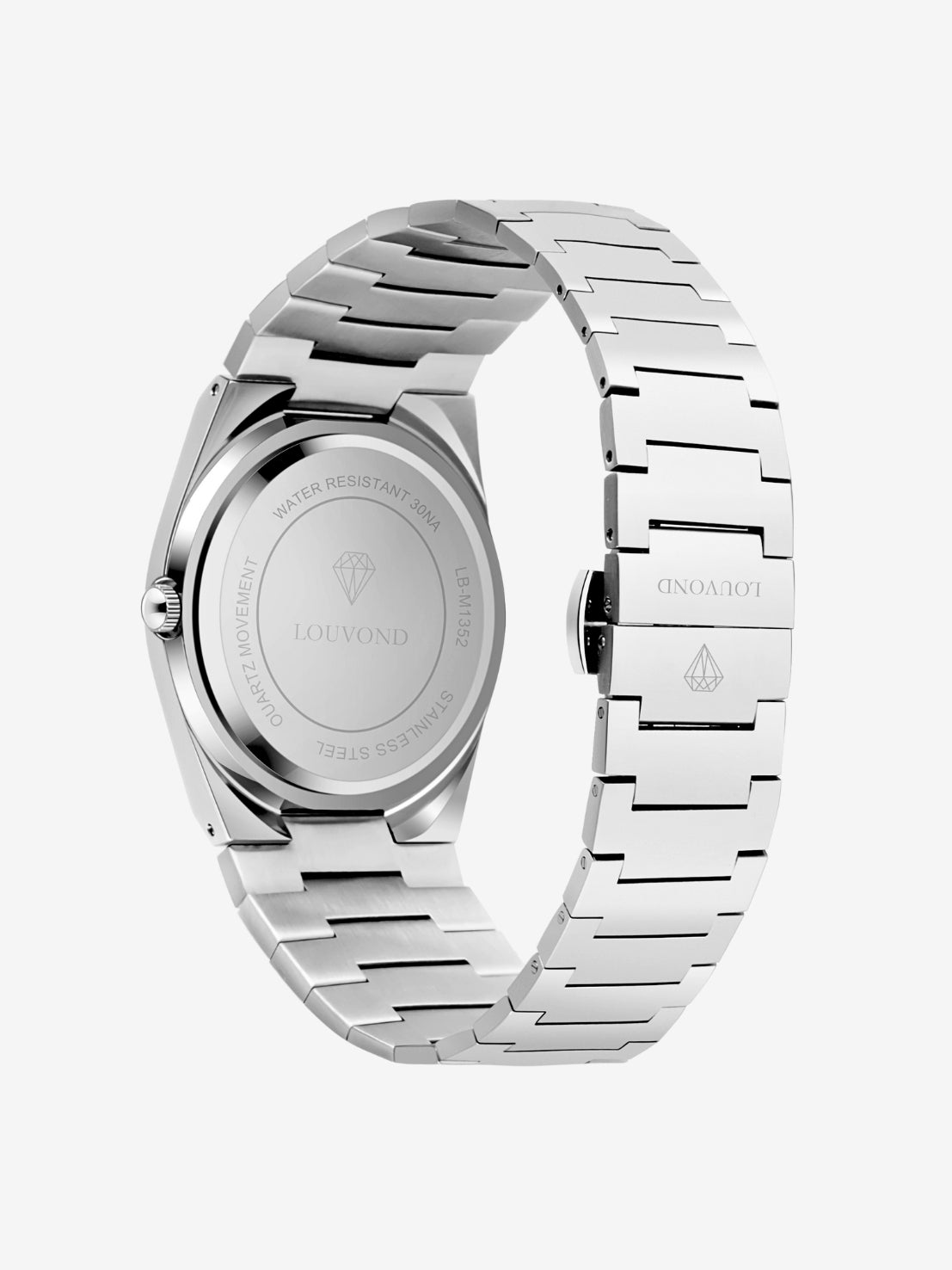 Caseback of Lenor Graphite watch dial with Swiss Super-LumiNova hands and sapphire crystal glass