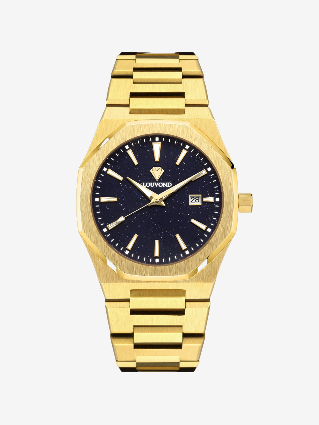 Elegant gold tone watch with minimalist dial and durable stainless steel strap
black dial, waterproof and scratch-resistant sapphire g