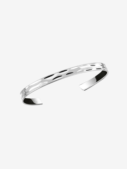 Sleek silver stainless steel bracelet with polished surface, hypoallergenic and water-resistant, suitable for daily wear
