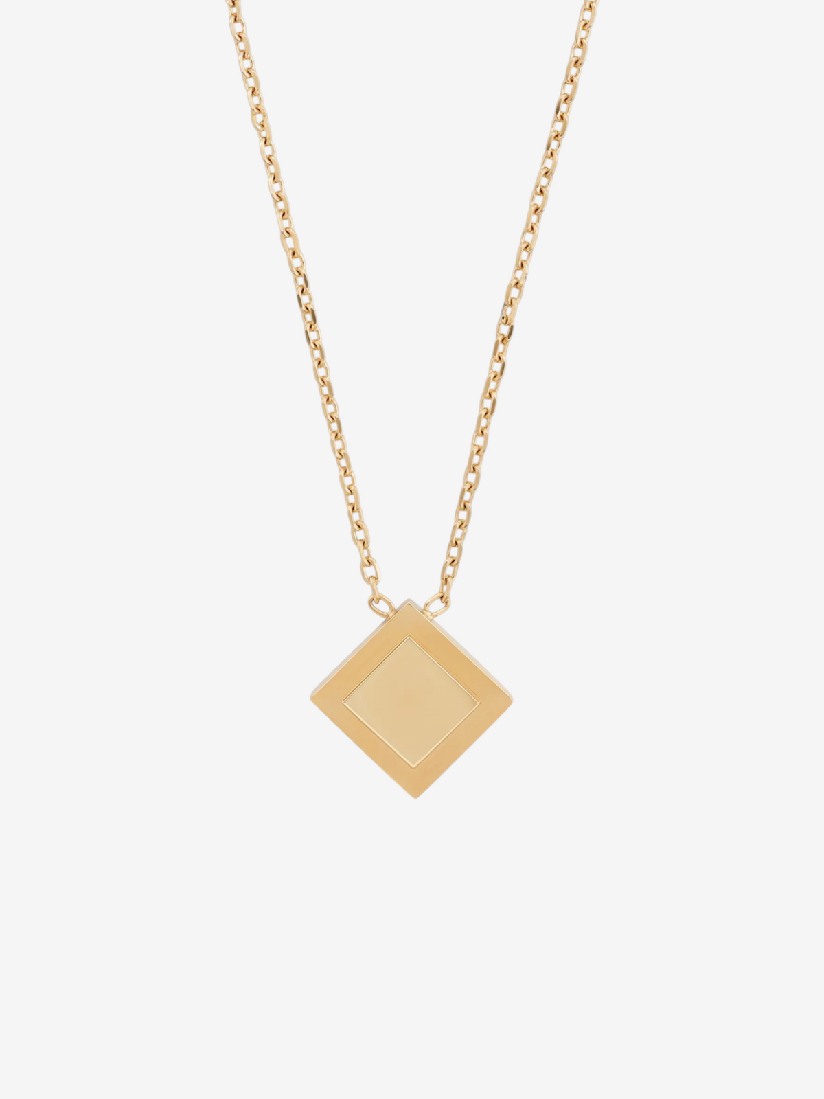 LOUVOND Prisma Link Pendant ketting met een geometrische vierkante hanger aan een verfijnde goudkleurige schakelketting
