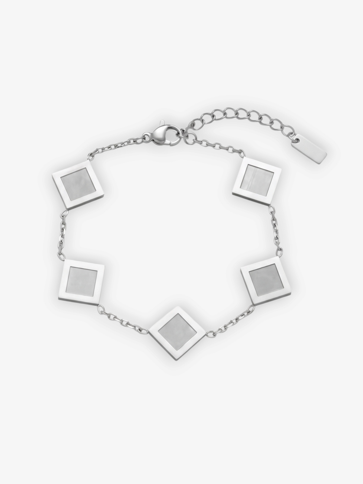 LOUVOND Prisma schakelarmband voor heren in zilver met vijf vierkante schakels en een verstelbare sluiting.