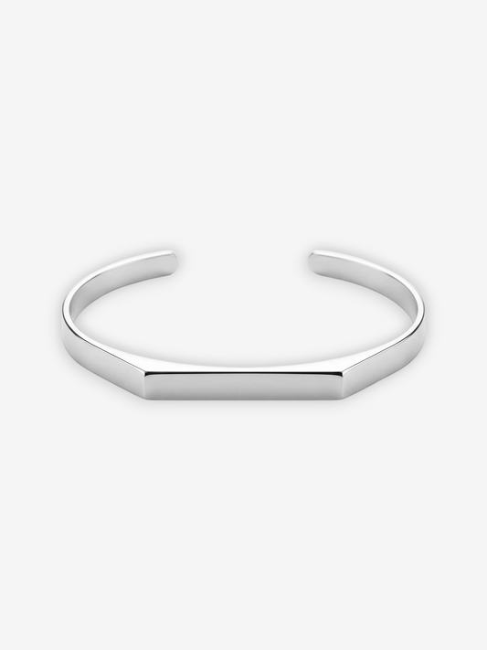 LOUVOND Renzo armband van geborsteld roestvrij staal met een minimalistisch, zilverkleurig open ontwerp.