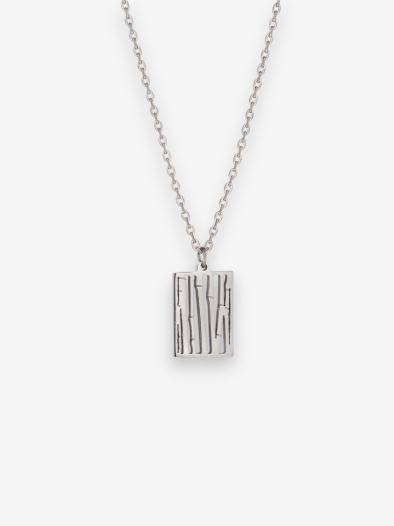LOUVOND zilverkleurige ketting met een rechthoekige hanger voorzien van een abstract opengewerkt patroon