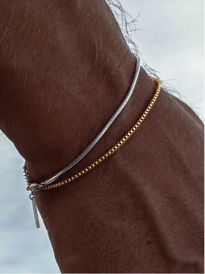 Silver and gold minimalist men’s bracelet made of waterproof stainless steel
